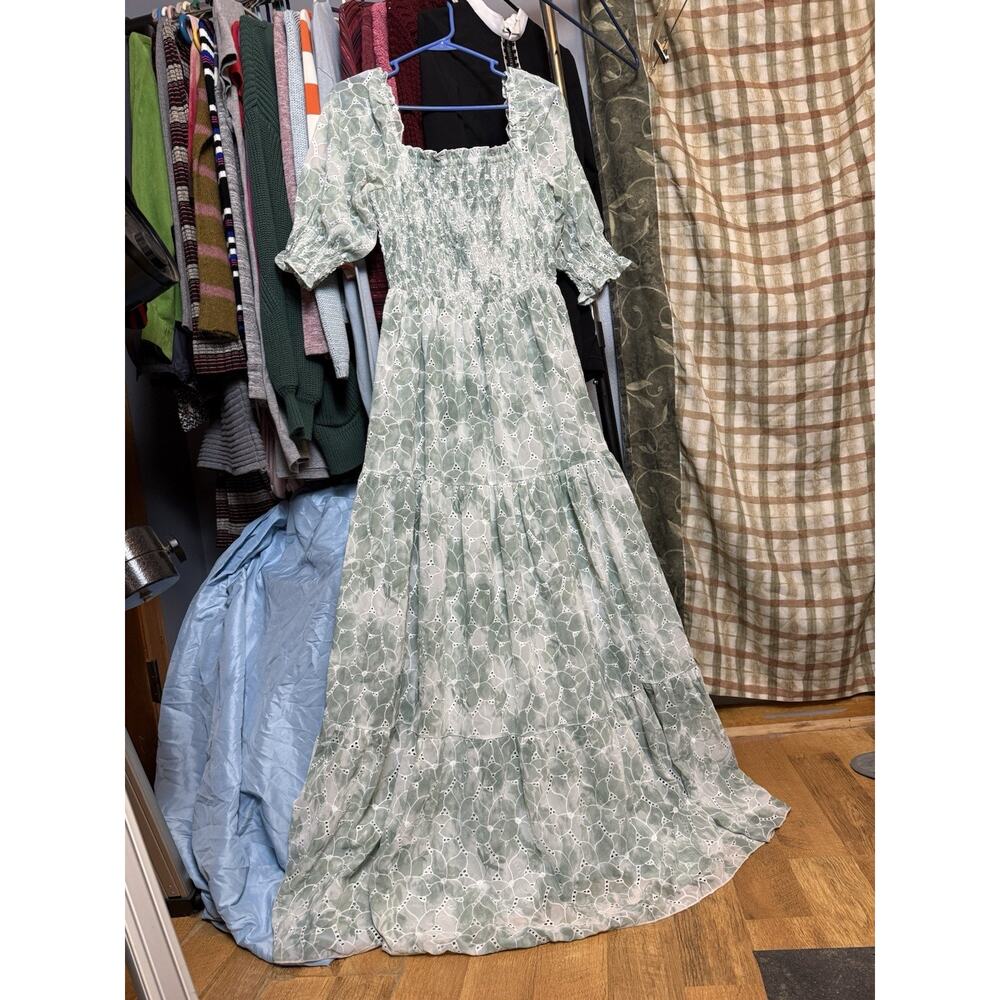 Baltic Born Sage Green Bailey Eyelet Maxi Dress Sz M